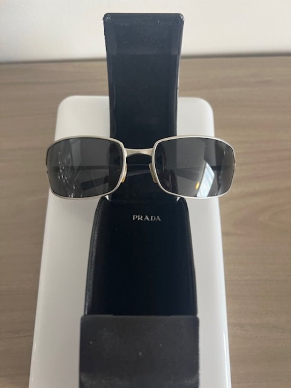 Prada SPR 59E Silver Metal Sunglasses – Made in Italy.